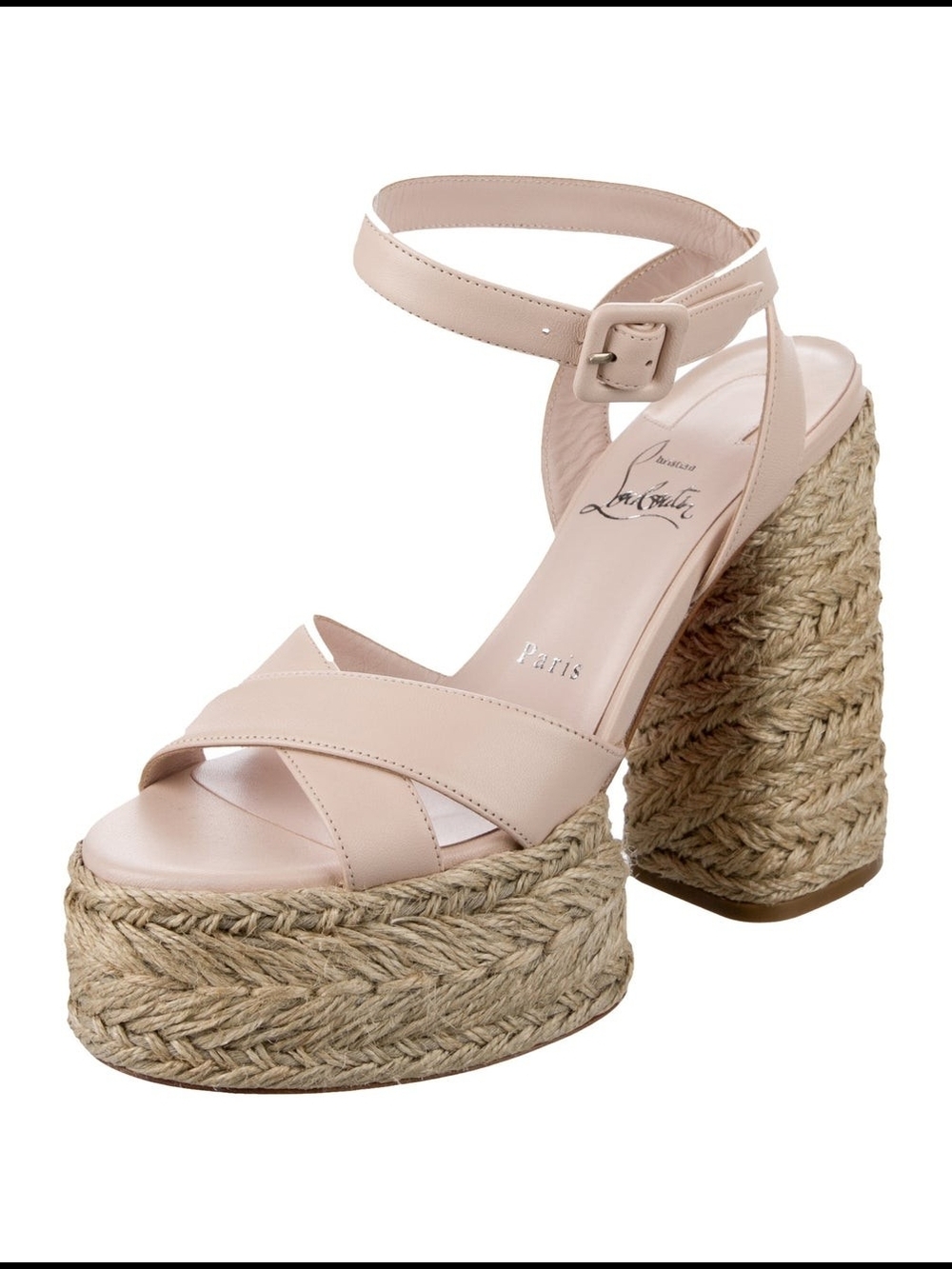 Super Mariza 130 Christian Louboutin Blush Leather Platform Espadrille Sandal